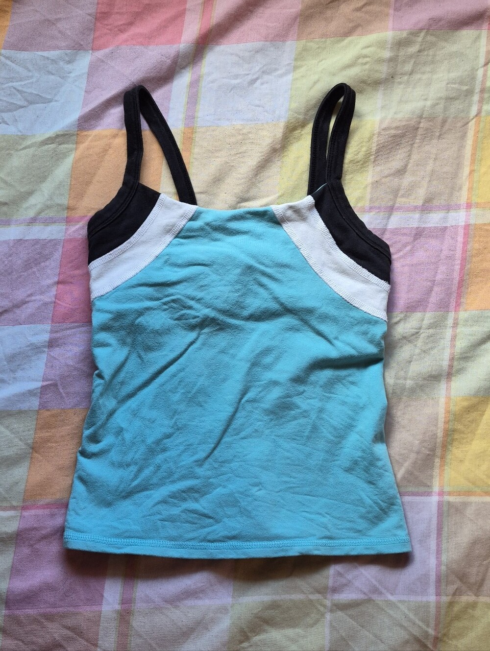 Women’s Aqua Tank Top with Black Straps and White Accent